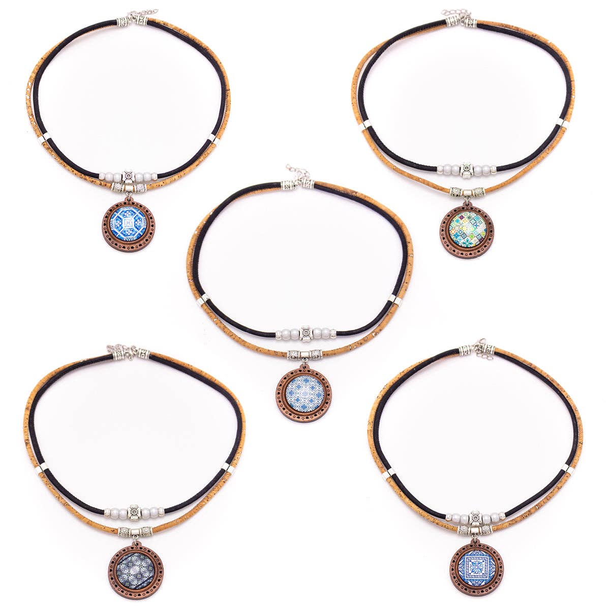 Ceramic tile pattern pendant handmade necklace N-205-MIX-5