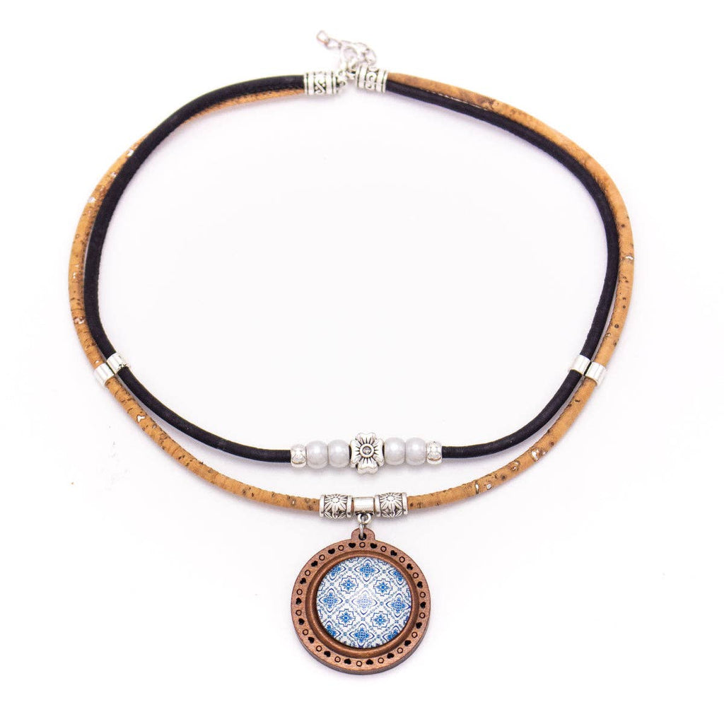 Ceramic tile pattern pendant handmade necklace N-205-MIX-5