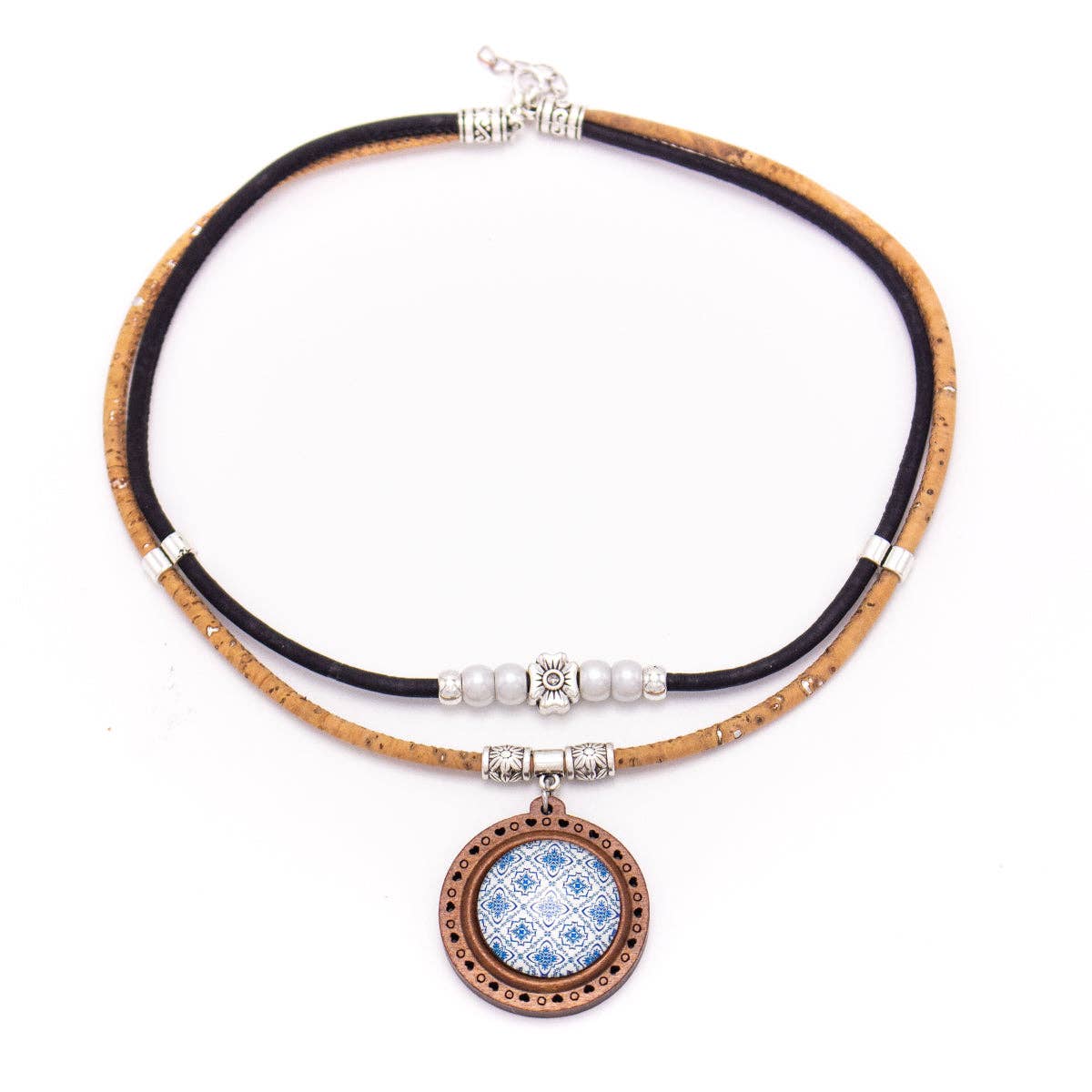 Ceramic tile pattern pendant handmade necklace N-205-MIX-5