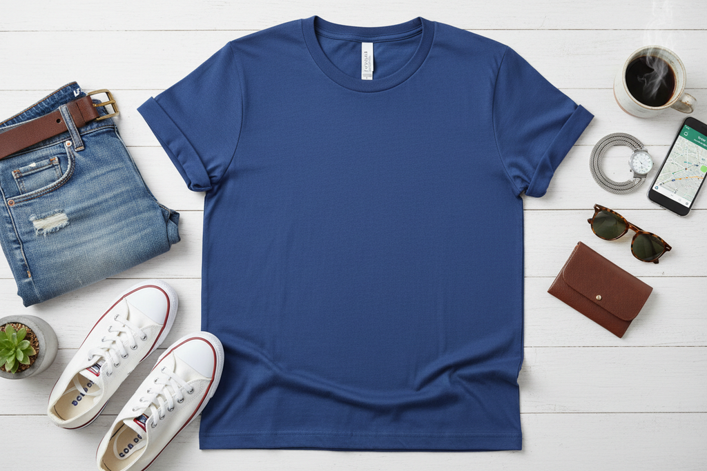 T-shirt Premium Azul - Flat Lay